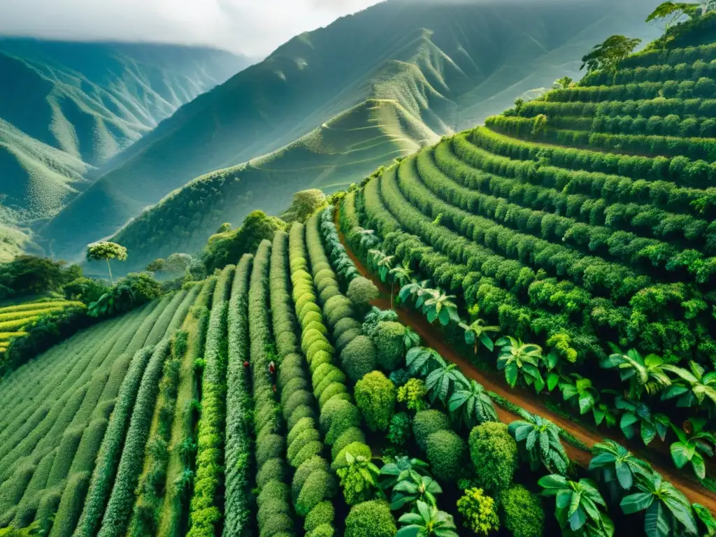 Plantación de café en las montañas de Colombia con impacto cultural global del café