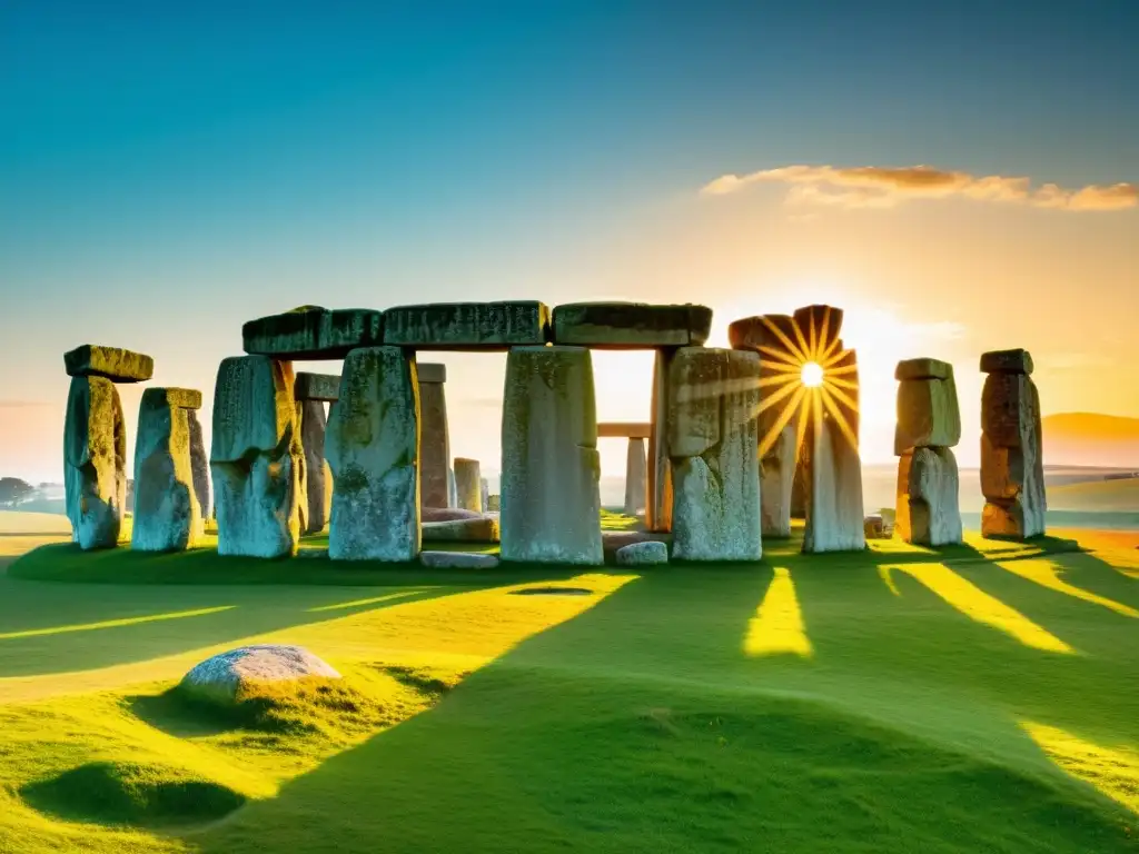 Monumental Stonehenge en el atardecer, bañado en misterio neolítico