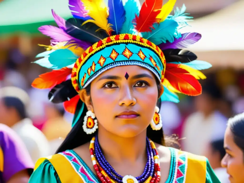 Una mujer orgullosa luce un tocado oaxaqueño, con bordados coloridos y detalles artesanales en el festival de la Guelaguetza