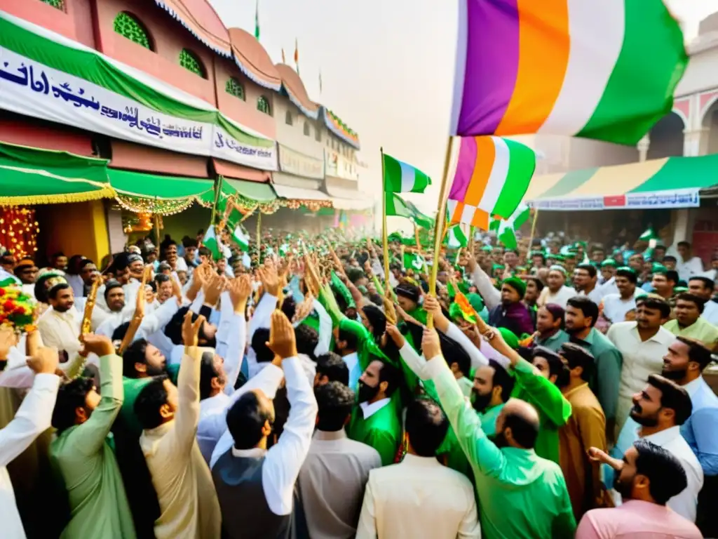 Multitud en Pakistán celebra Milad un Nabi con fervor y alegría, vistiendo trajes tradicionales y ondeando banderas