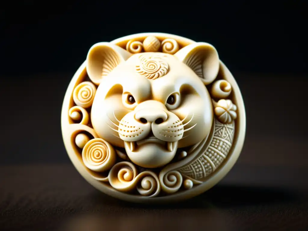 Un netsuke tallado con detalle, mostrando la artesanía y cultura japonesa