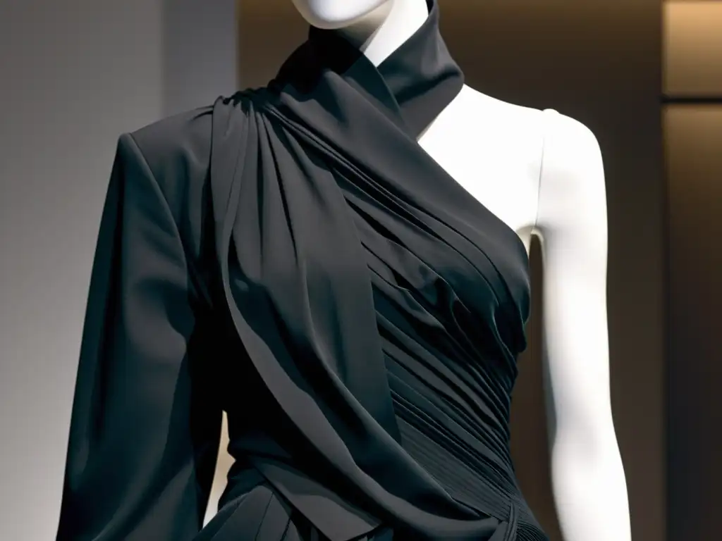 Una obra maestra de Yohji Yamamoto en maniquí con fluidez y escultura