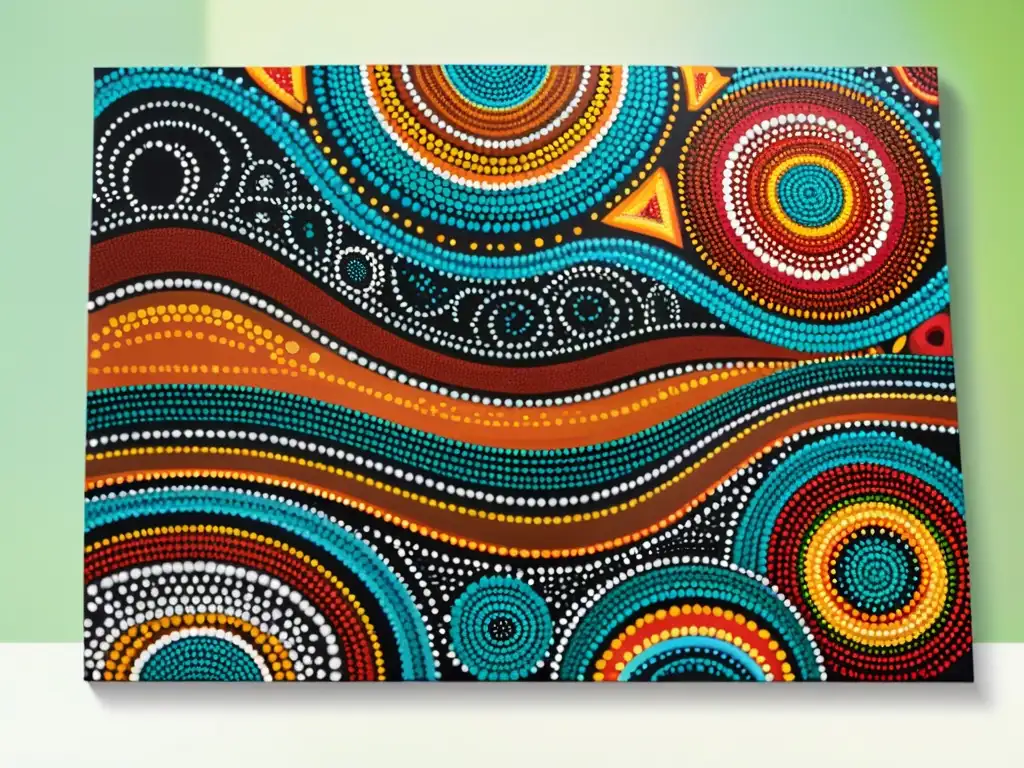 Obra vibrante de arte aborigen contemporáneo en galería
