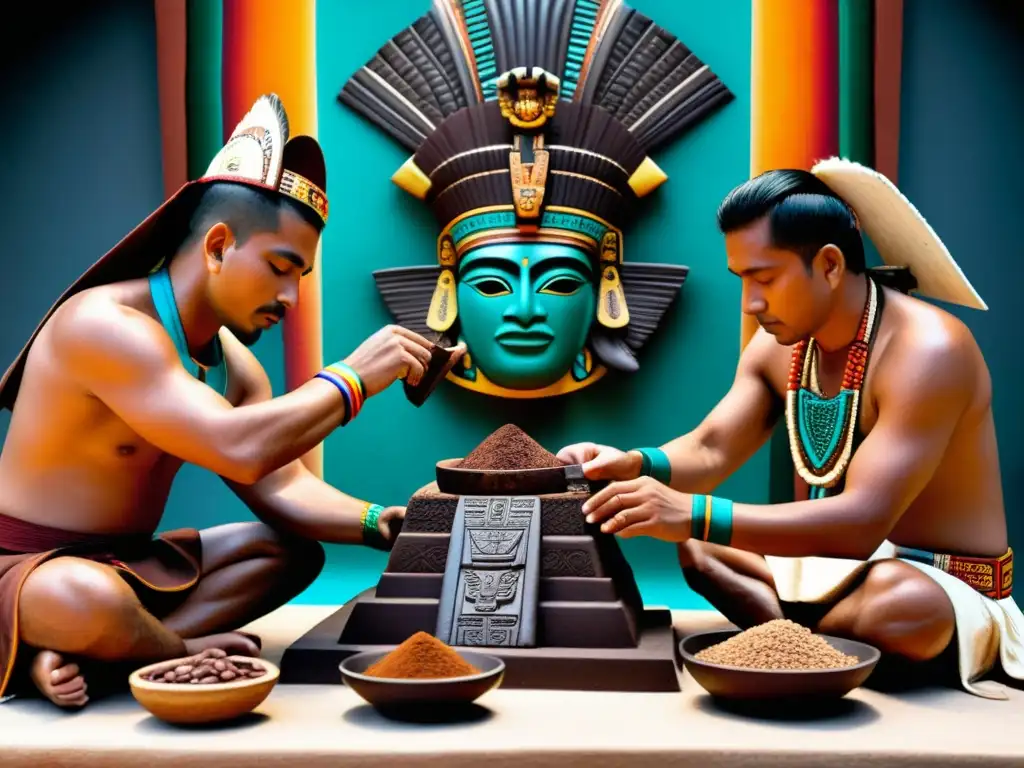 Ofrenda azteca: preparación ancestral de cacao como divinidad