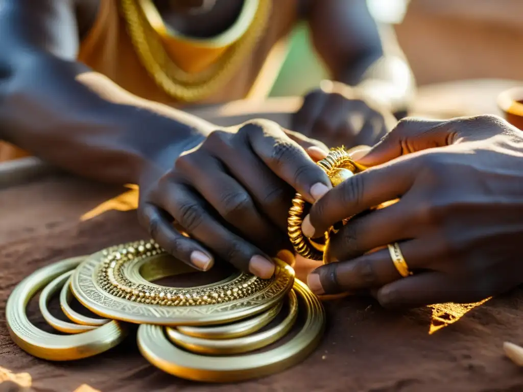 Un orfebre tradicional en Burkina Faso moldea con destreza una joya de oro, resaltando la artesanía y la cultura del país africano