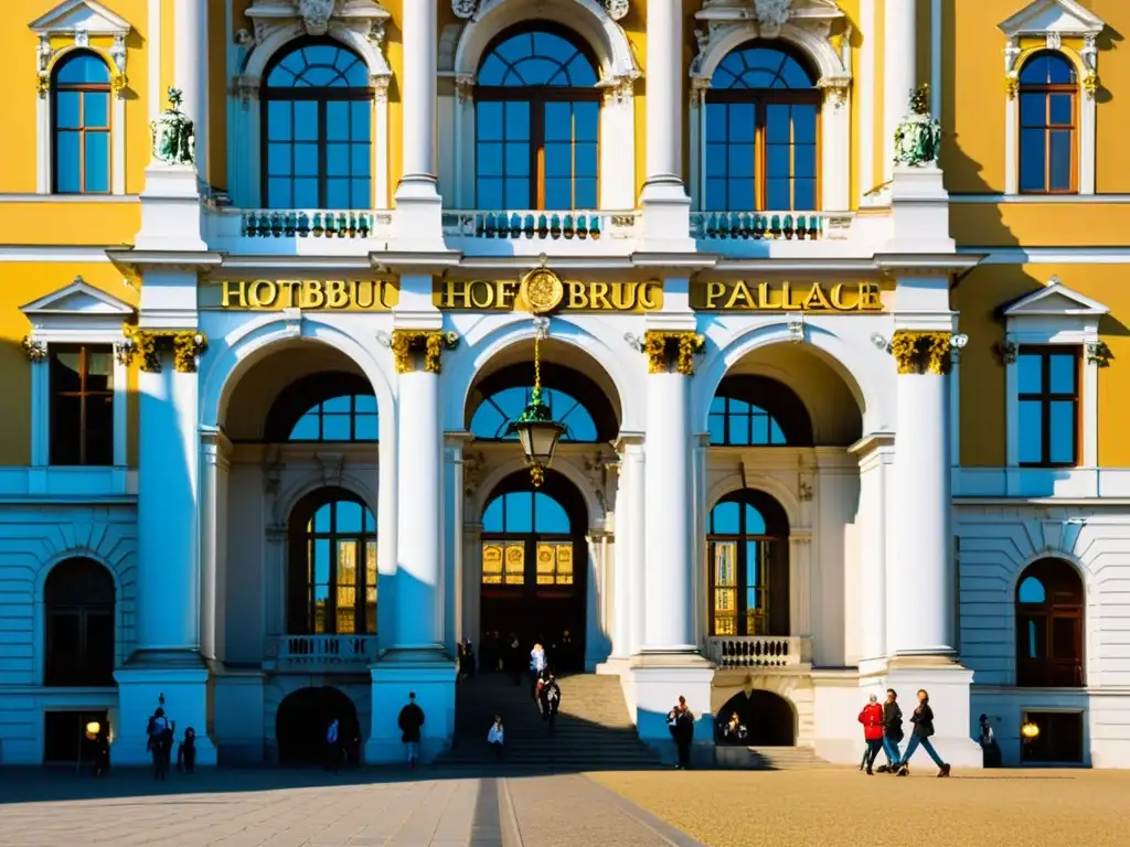 Palacio Hofburg en Viena, bañado por la luz dorada, con detalles barrocos