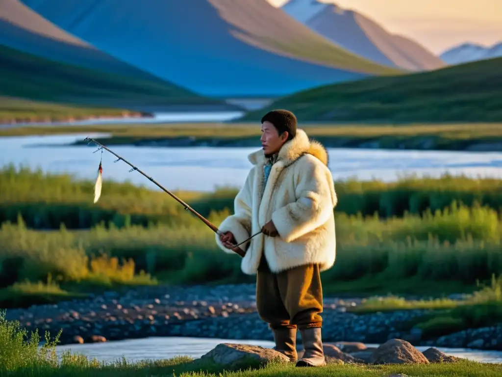 Un pescador Nenets realiza un ritual junto al río en la tundra ártica