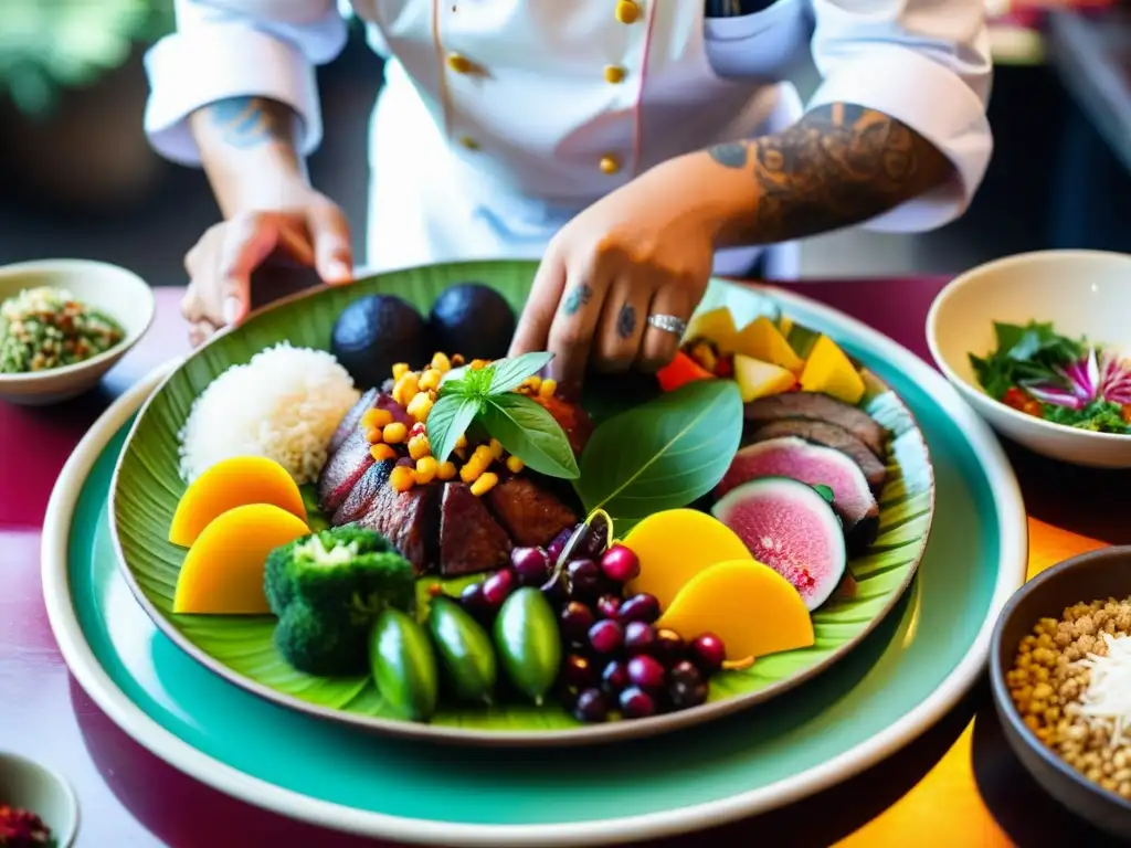 Un plato exótico para paladares aventureros, preparado por un chef en un mercado tradicional del sudeste asiático