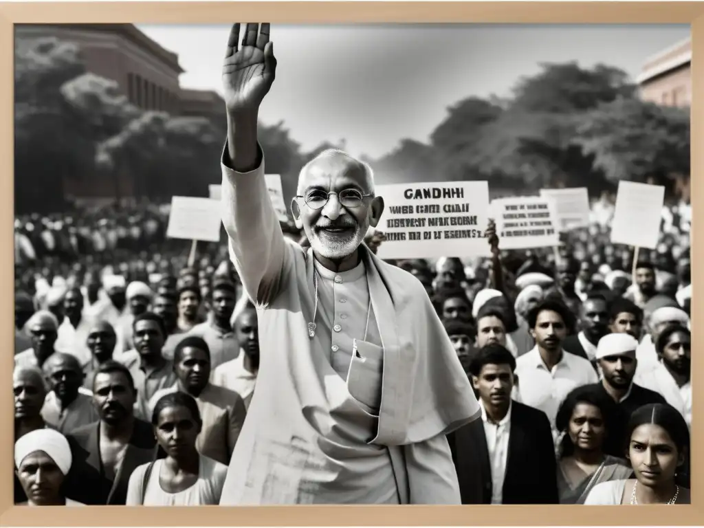 Mahatma Gandhi liderando una protesta pacífica con un legado de paz y resistencia Gandhi