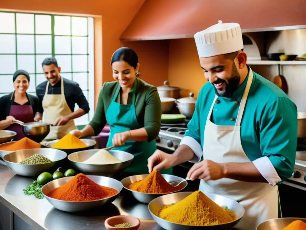 Recorrido gastronómico por Marruecos: Clase de cocina tradicional con chef y alumnos inmersos en la experiencia culinaria