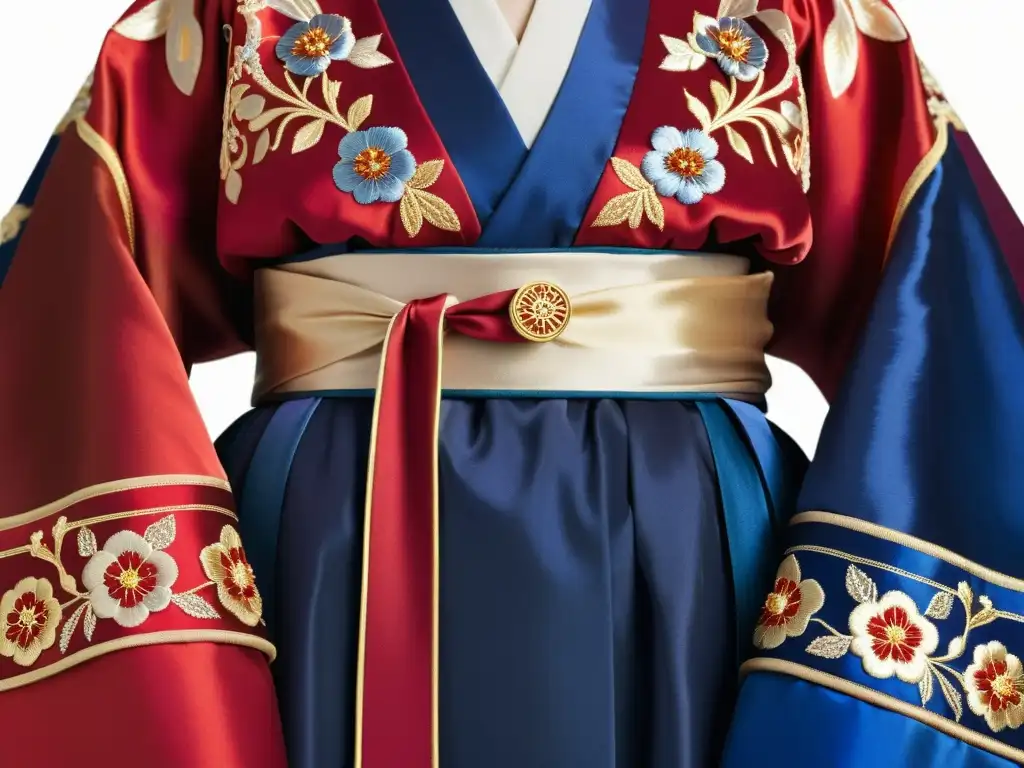 Una reinterpretación moderna del Hanbok en moda, con exquisitos bordados y colores vibrantes que reflejan la elegancia y la tradición coreana