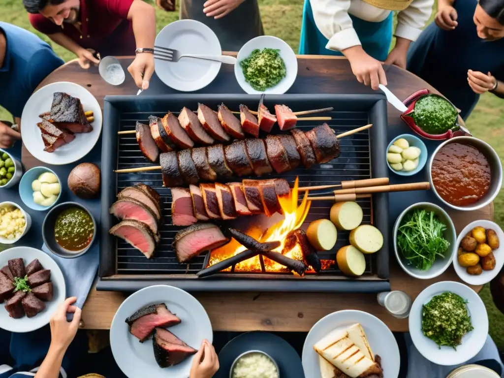 Una reunión alrededor del asado argentino, con amigos y familiares disfrutando de la tradición de asado alrededor del mundo