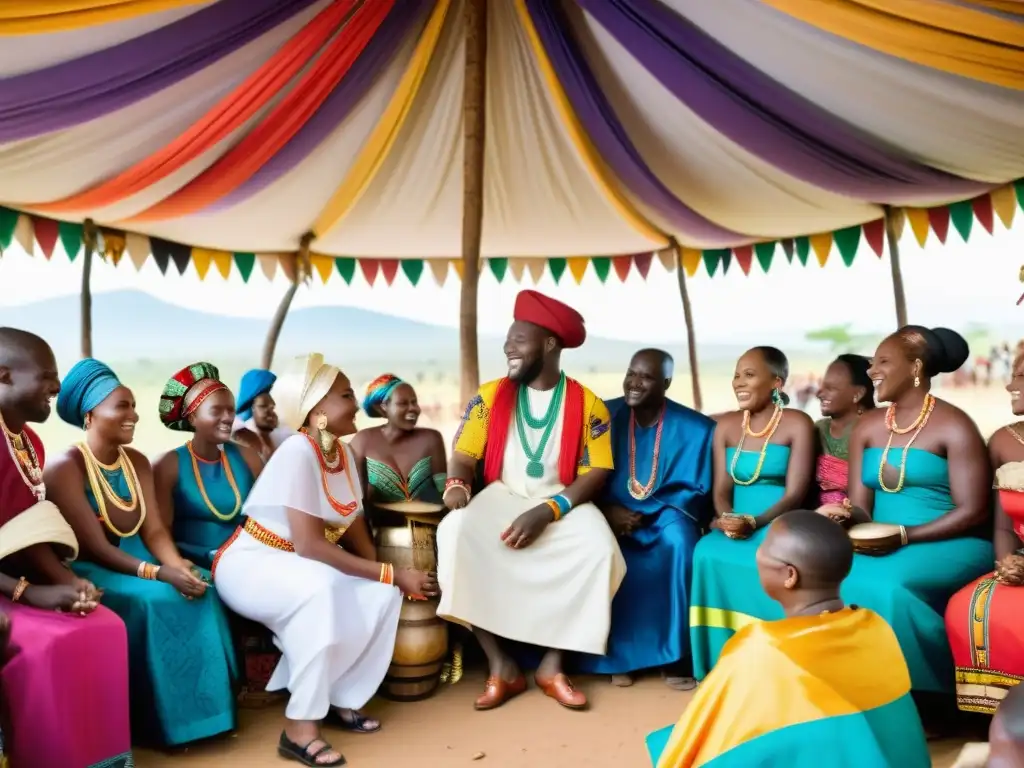 Ritos ancestrales en bodas tribales africanas: vibrante ceremonia con música, danzas, joyas y coloridos atuendos en una aldea rural