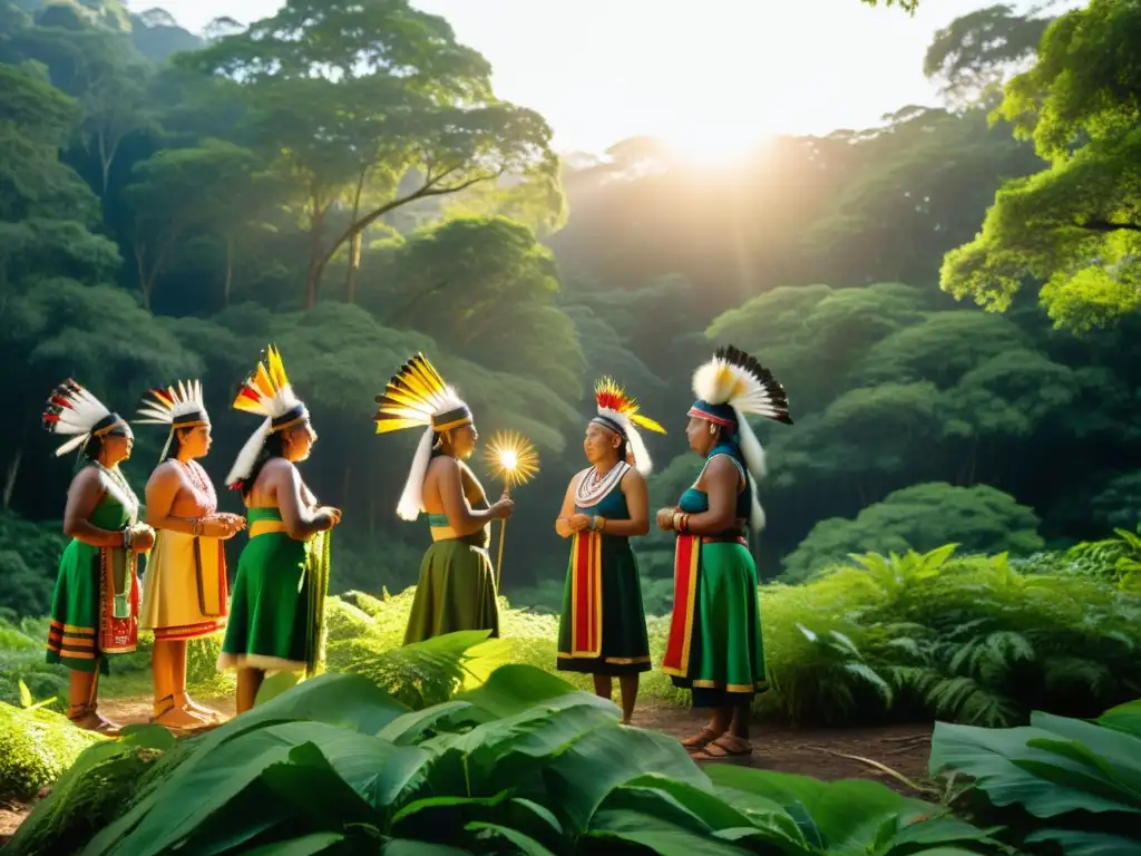 Ritos de paso en comunidades indígenas: Ancianos indígenas realizan ceremonia de iniciación en el bosque, envueltos en sabiduría y tradición