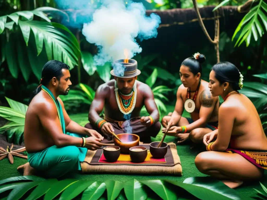 Un ritual mesoamericano del cacao con el origen del chocolate azteca divinidad en una selva exuberante