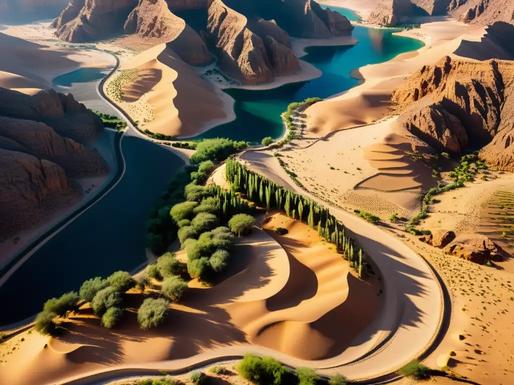 Explorando la Ruta del Incienso en Omán: Vista aérea impresionante del antiguo sendero entre desiertos, oasis y caravanas de camellos