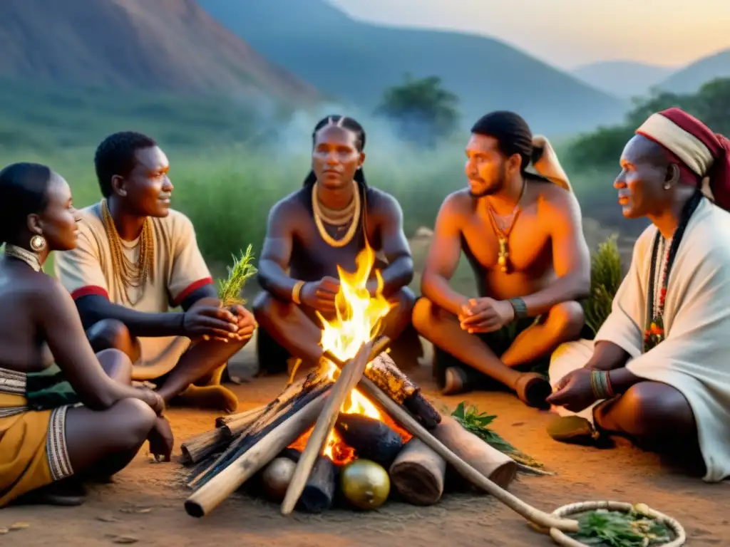 Sanadores de diversas culturas comparten saberes y prácticas medicinales alrededor del fuego, en un intercambio cultural y revitalización de la medicina tradicional en contextos globales