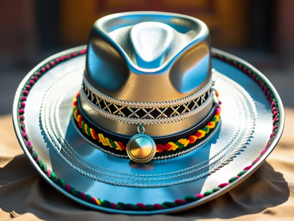 Un sombrero de charro mexicano detallado y colorido, usado por un ranchero