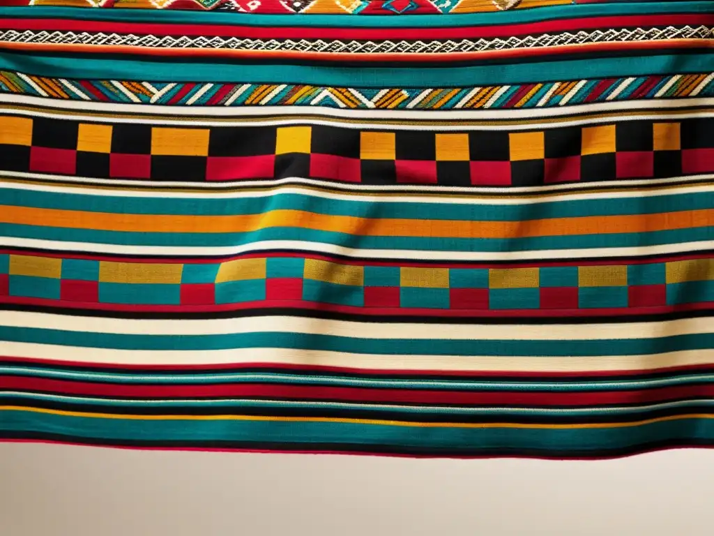 Tejido peruano vibrante con motivos andinos en colores tierra, para coleccionismo de tejidos étnicos culturales