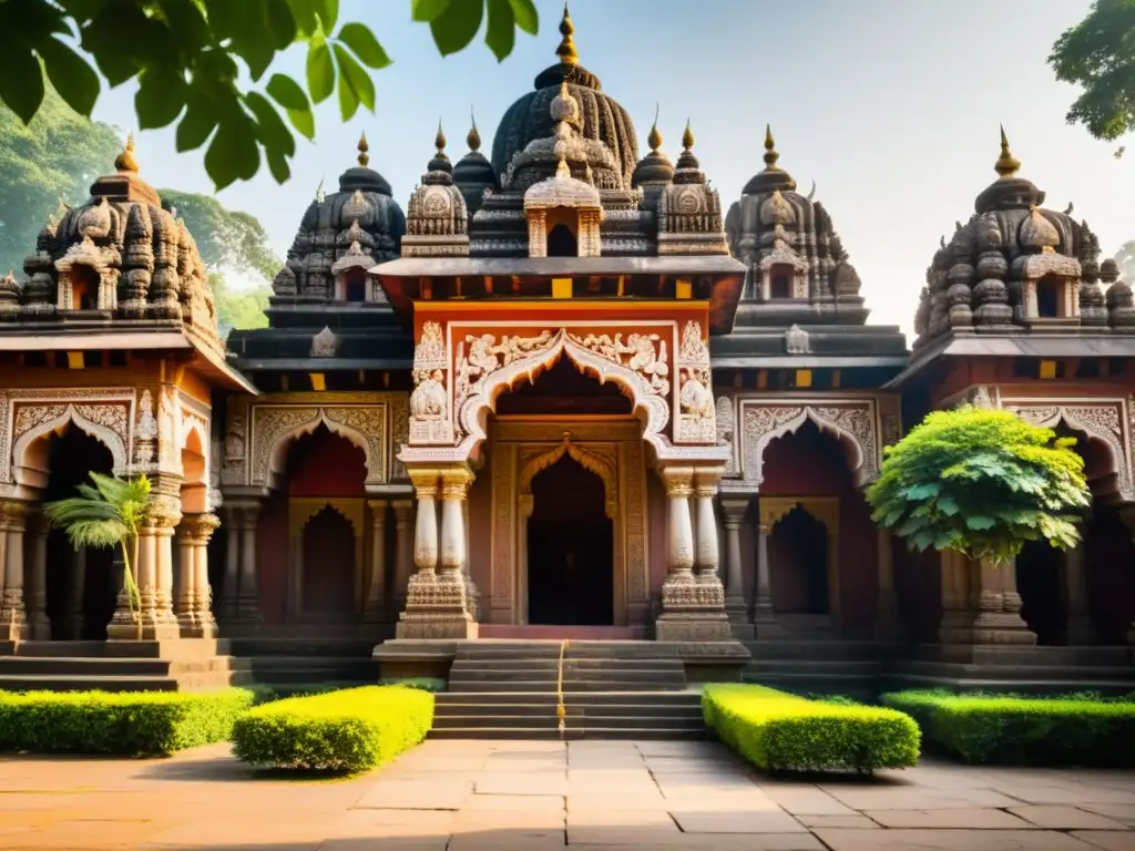 Un templo hindú majestuoso en la India, con detalles elaborados y adorno de estatuas