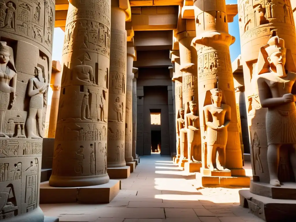 Explorando templos y tumbas en Luxor: La majestuosa Sala Hipóstila en el Templo de Karnak, Egipto, bañada por la luz del sol entre las columnas