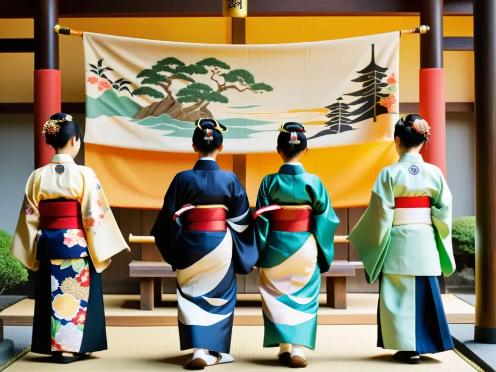 Tradicional ceremonia de adultez japonesa en un santuario Shinto