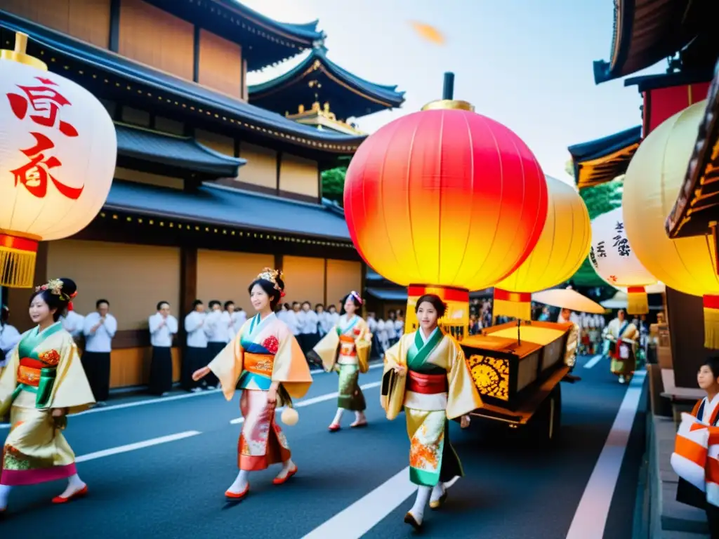 Procesión de tradicionales festivales en las calles de Kioto, Japón, llena de color, música y tradiciones culturales