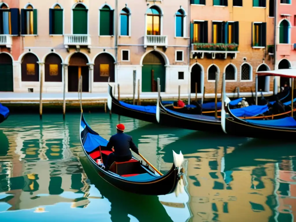 Un veneciano navega en góndola por los canales, mostrando la cotidianidad en la Venecia local entre edificaciones antiguas y góndolas