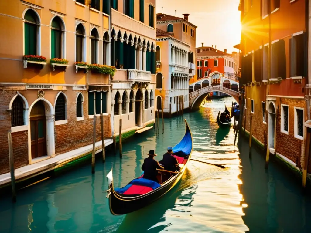 Un veneciano navega en góndola por los canales estrechos, reflejando la cotidianidad en la Venecia local