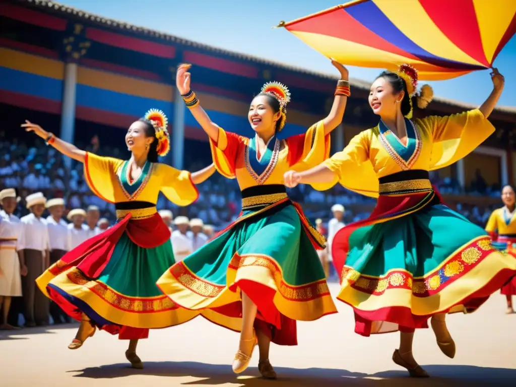 Una vibrante actuación de Eisa en el festival Okinawa Eisa Matsuri, capturando el espíritu festivo de las islas