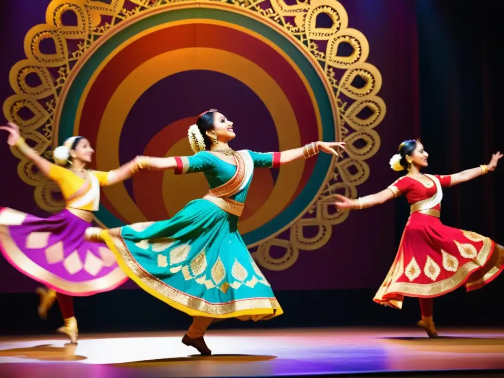 Vibrante baile folclórico en India, capturando la diversidad cultural con movimientos dinámicos y trajes coloridos