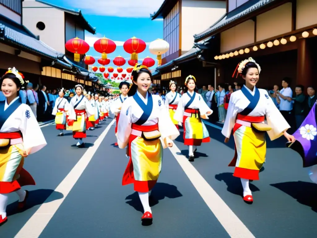 Un vibrante y bullicioso Matsuri festivo shinto impacta con colores, música y tradiciones japonesas en la calle