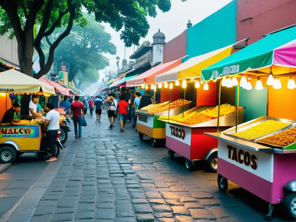 Vibrante cocina callejera mundial tradiciones en bulliciosa calle de la Ciudad de México