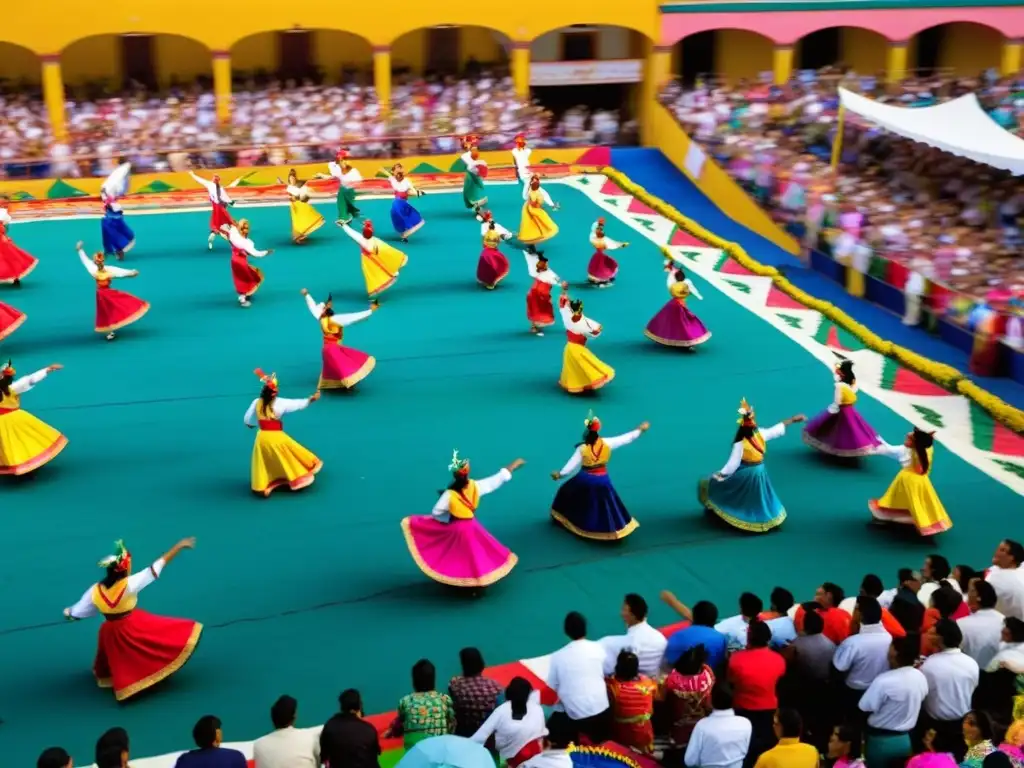 Vibrante celebración cultural en Oaxaca Guelaguetza: baile tradicional, colores intensos y entusiasmo palpable