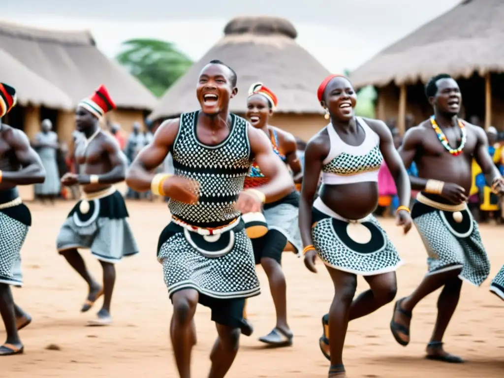 Una vibrante danza africana tradicional en una plaza de pueblo