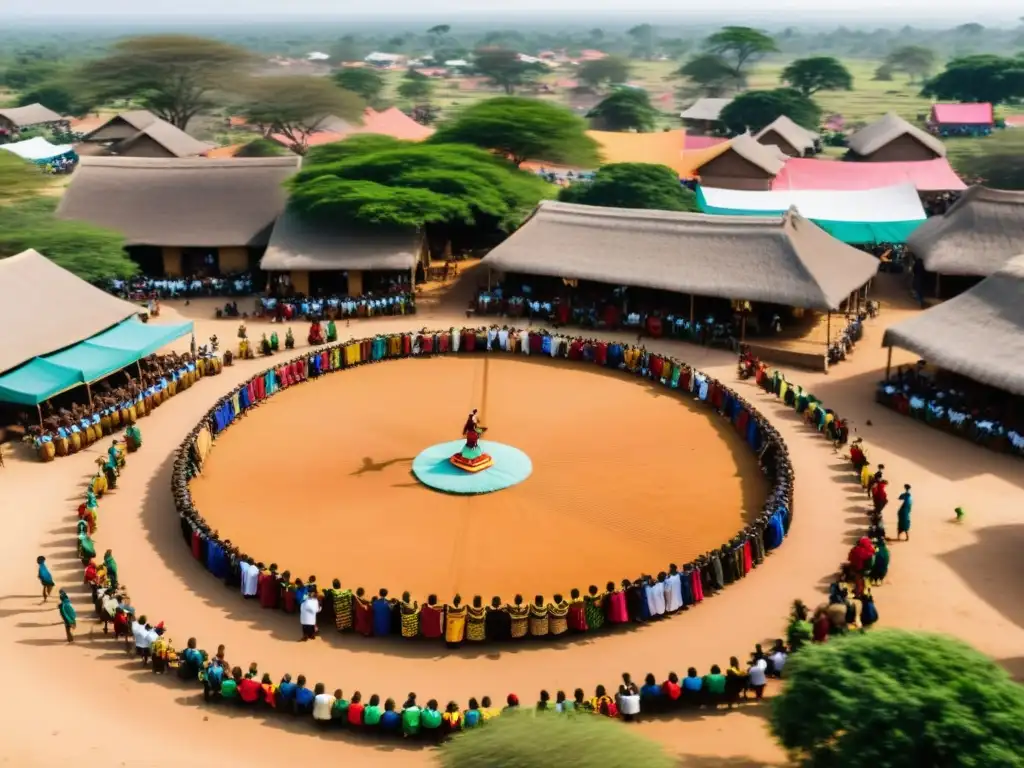 Un vibrante encuentro en una plaza africana, donde la danza tradicional une a la comunidad en un espectáculo de color y energía