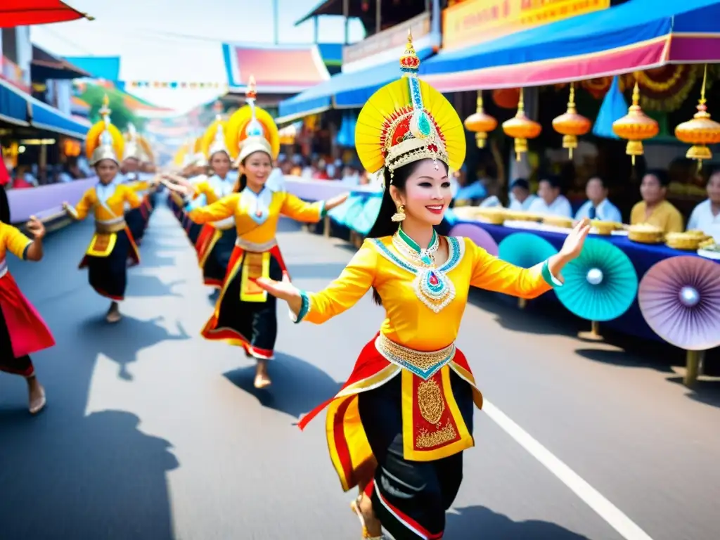 Vibrante escena del Festival Thung Sri Muang Tailandia: bailes tradicionales, puestos de comida y cometas en el cielo