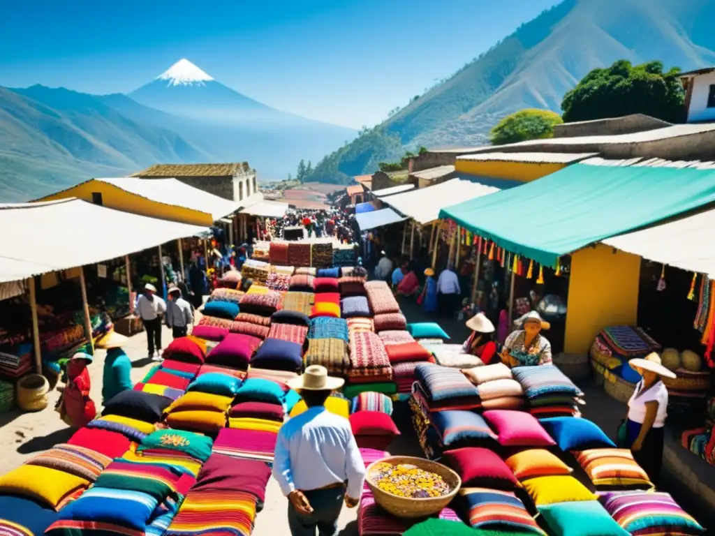 Vibrante escena en el mercado icónico de Chichicastenango, con moda étnica y artesanías bajo el sol brillante