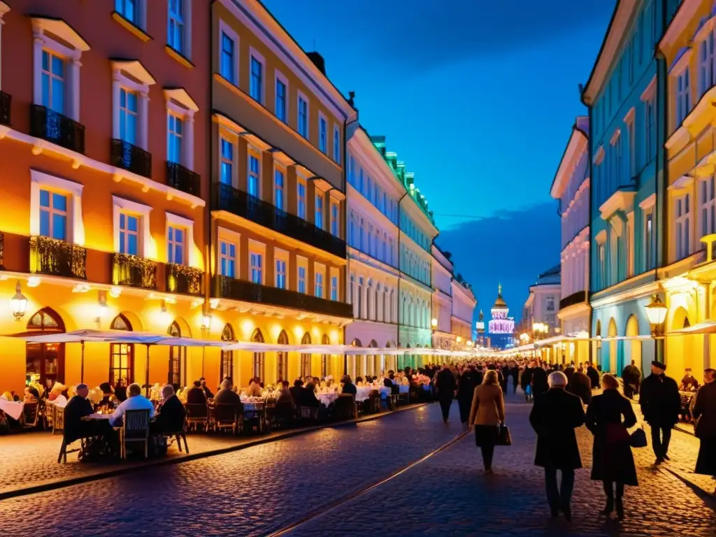 Vibrante escena nocturna de San Petersburgo, con luces de restaurantes y la atmósfera de las Noches Blancas en Rusia