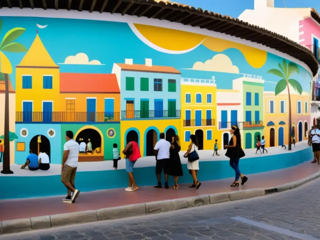 Vibrante escena de pintura contemporánea en las calles de Costa de Marfil, donde artistas y espectadores se unen en torno a coloridos murales