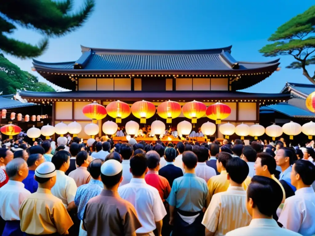 Vibrante festival Obon en Japón con yukatas tradicionales, danzas Bon Odori y linternas de papel