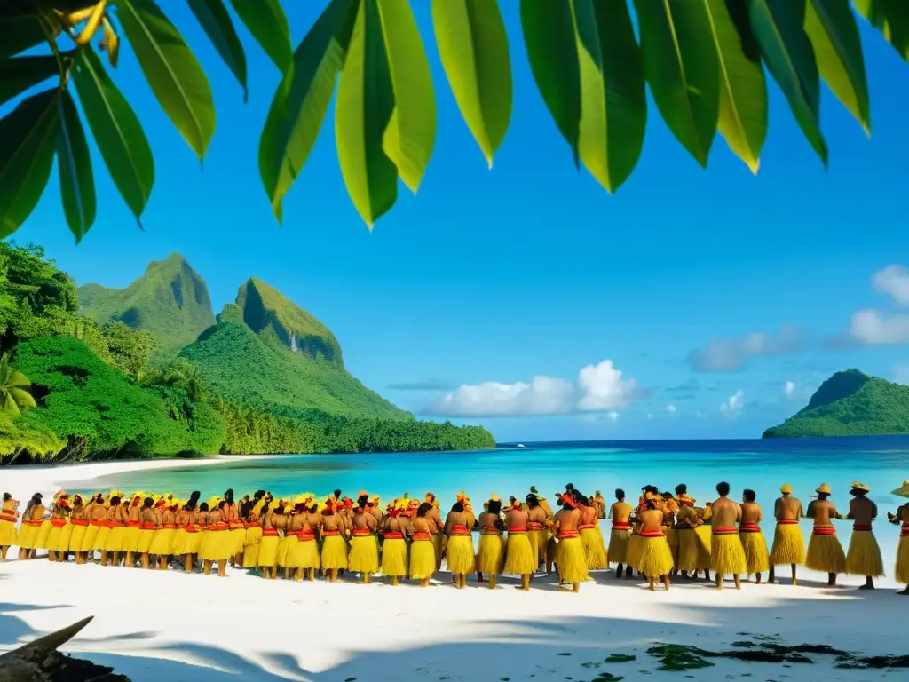 Fiesta de la Fruta del Pan: Celebración en Micronesia Una vibrante Fiesta de la Fruta del Pan en la exuberante Micronesia, con bailes tradicionales y juegos junto al mar cristalino