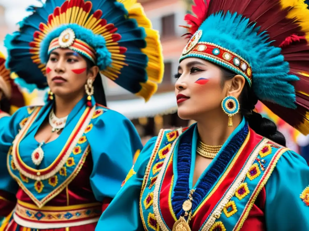 Vibrante Fiesta del Gran Poder La Paz: coloridos trajes y movimientos dinámicos de bailarines bolivianos en La Paz