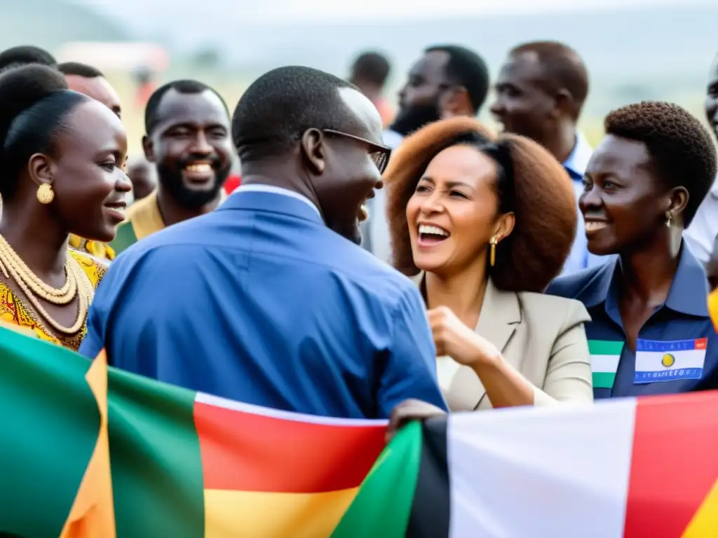 Vibrante discusión sobre política y lenguaje en África Francófona, con emociones y banderas africanas al fondo