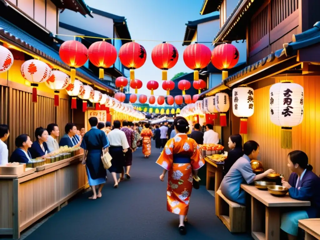 Vibrante Matsuri festivo shinto impacto: calles repletas de gente, yukatas, puestos de comida y taiko, capturando la alegría del festival en Japón