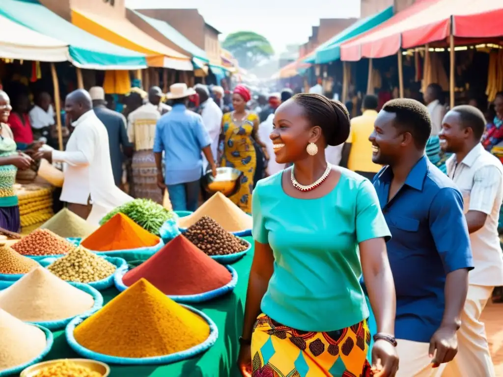 Vibrante mercado africano con diversidad cultural en África Francófona