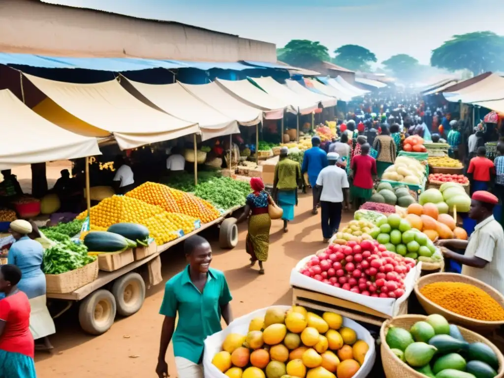 Vibrante mercado africano con festivales de cosecha en países francófonos