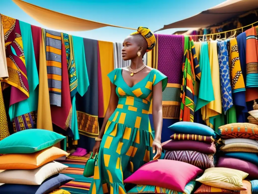 Vibrante mercado africano con moda única y colorida, reflejando la influencia de la moda africana en la cultura occidental