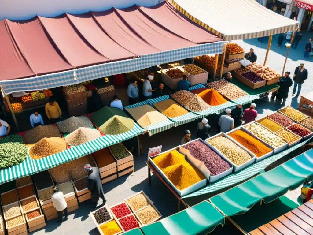 Vibrante mercado al aire libre en Estambul, con coloridas especias, frutas secas y nueces