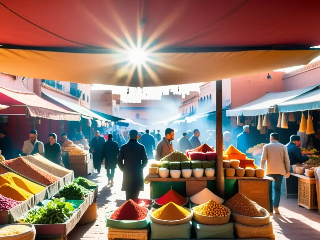 Vibrante mercado al aire libre en Marrakech ofrece un recorrido gastronómico por Marruecos: colores, sabores y cultura en un solo lugar